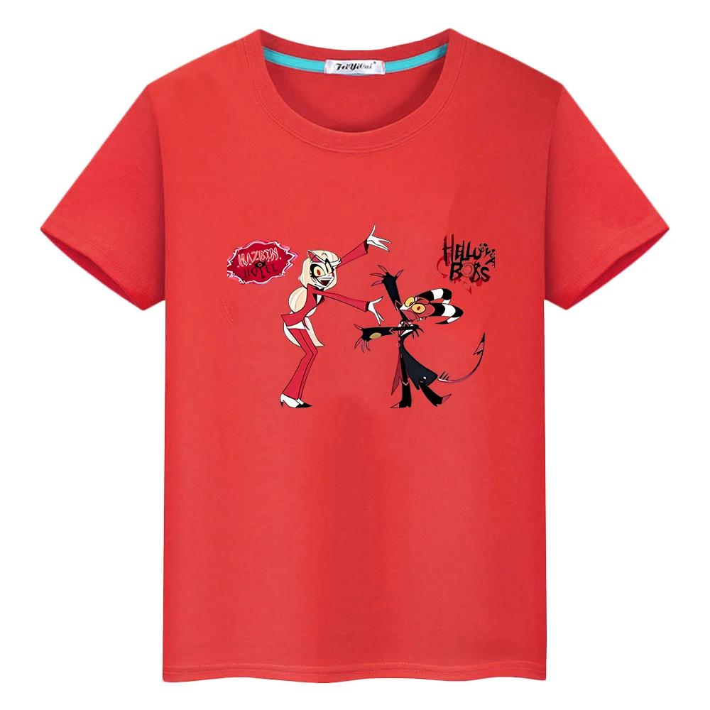 

helluva boss Print 100%Cotton t shirt for kids boy10year Kawaii Tees Christmas Short y2k anime Tops pride tshirt girl clothes 100 червоний