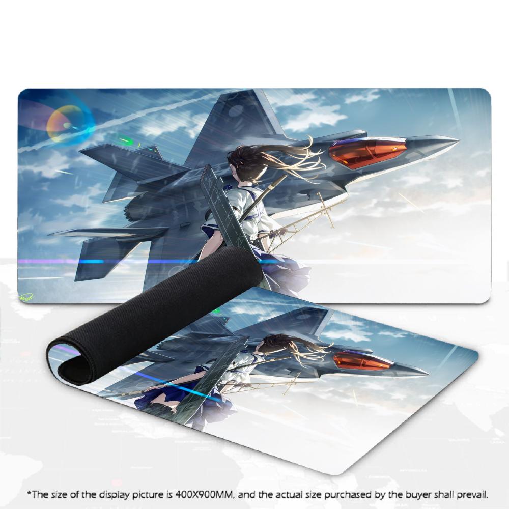 XXL Gaming-Mauspad Vintage Militär-Kampfflugzeug Anime-Mädchen Kampfszene Rutschfeste Gummi-Tastatur-Schreibtischmatte für PC-Gamer Tisch