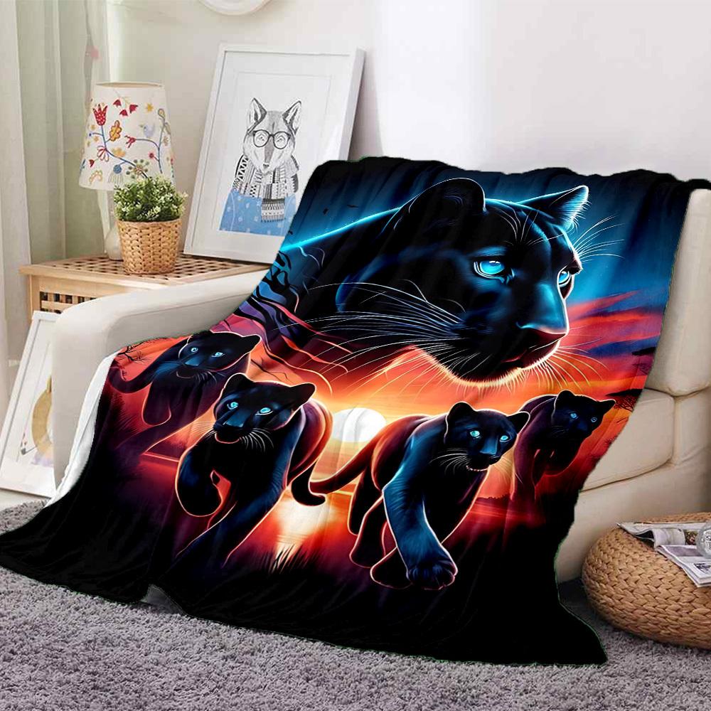 1pc Panther Family Blanket Lightweight Flannel Blanket Throw Blanket For Sofa, Bed, Travel, Camping Yy2509026167
