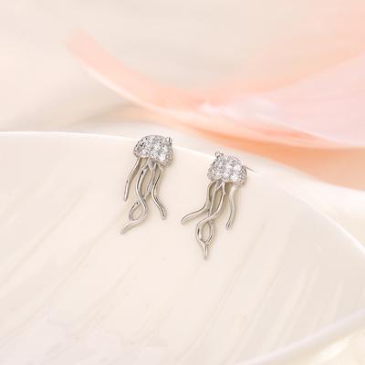 S925 Silver-plated Earrings Exquisite Zircon Earrings Personality Trend All Match Advanced Sense Earrings Lovely Fairy Wind Diamond Jellyfish Earrings