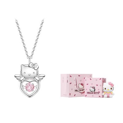 HelloKitty/Hello 925 Silver Luck Protects the Beating Heart Pink Diamond Light Luxury Sparkling Niche High-end 3031-Hello Kitty Love Necklace