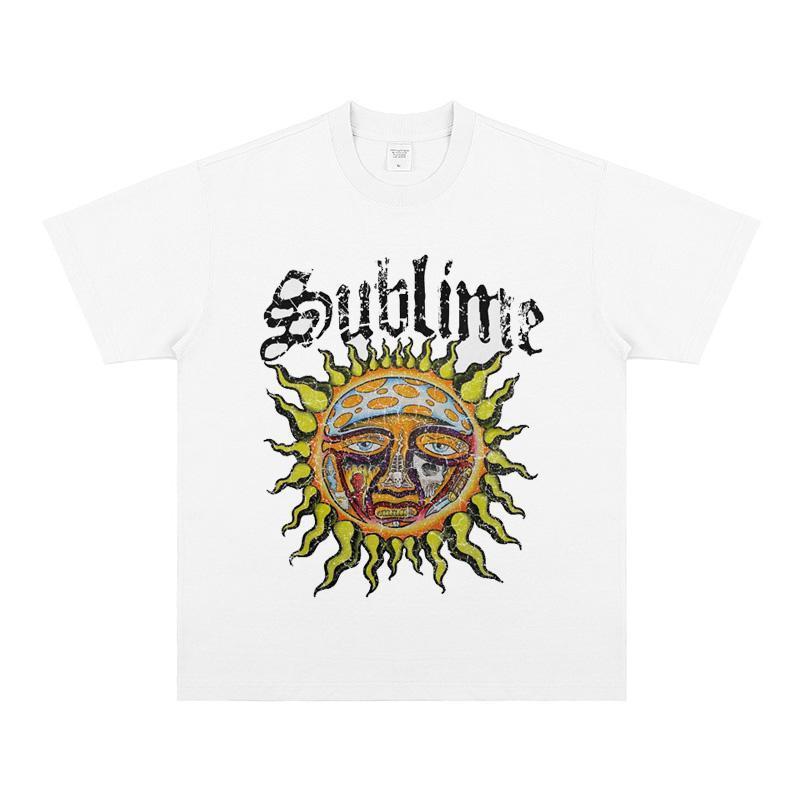 

Punk Band Streetwear Tshirt with Sun Print Oversized and Loose Fit American Style with A Small Collar and Short Sleeves 4XL
