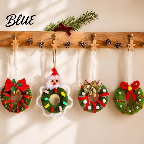 Holiday Door Decoration Handmade Pipe Cleaner Christmas Wreath Ornament Chenille Stems Mini Bow Bell Crafts with Bells for Window Fireplace