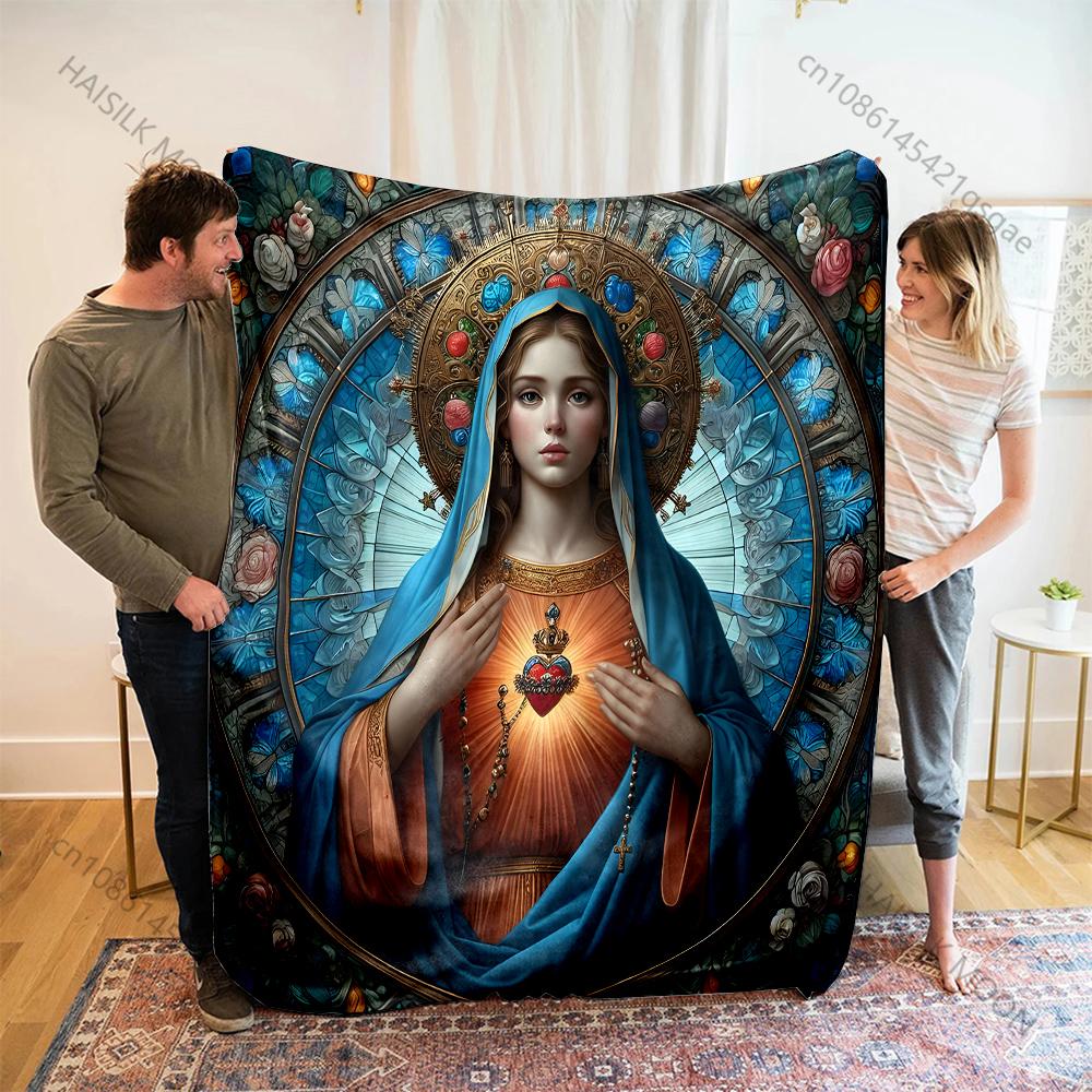 1PC Virgin Mary with Sacred Heart Print Blanket Warm Soft Fluffy Kids and Adult Sofa Bed Throw Blanket Outdoor Travel Camping RV