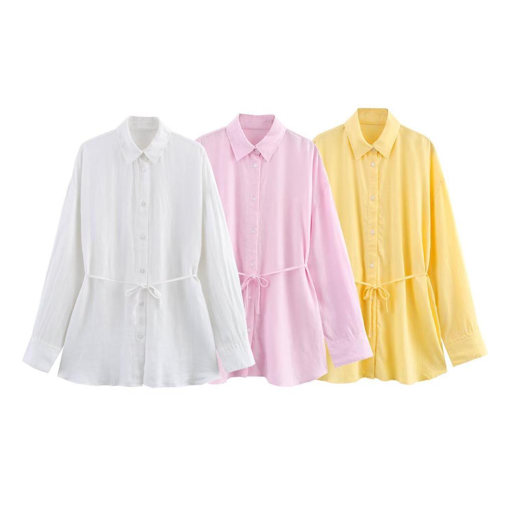 Spring/Summer 2025 Women's Slim Fit Belted Lapel Shirt