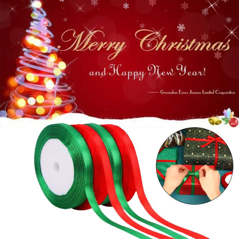 Christmas Ribbon 4pcs Red Green Wrap Bandage Diy Bow Wedding Card Gift Decor Box