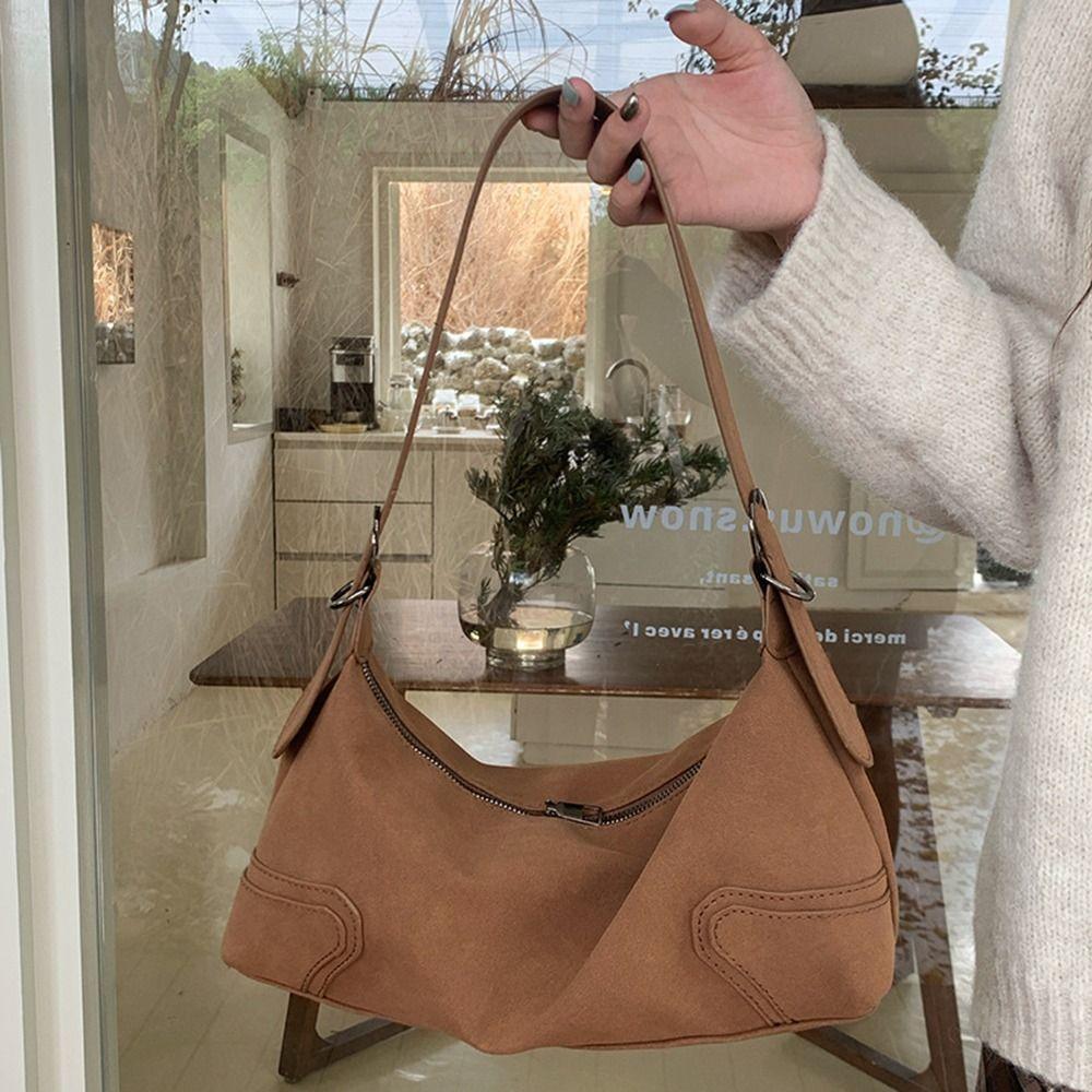 Frosted Texture Women's Crossbody Bag Solid Color Faux Suede Underarm Bag Motorcycle Use