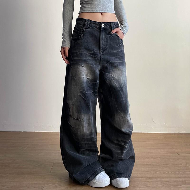 Trendige amerikanische Distressed Wide-Leg Jeans für Männer & Frauen