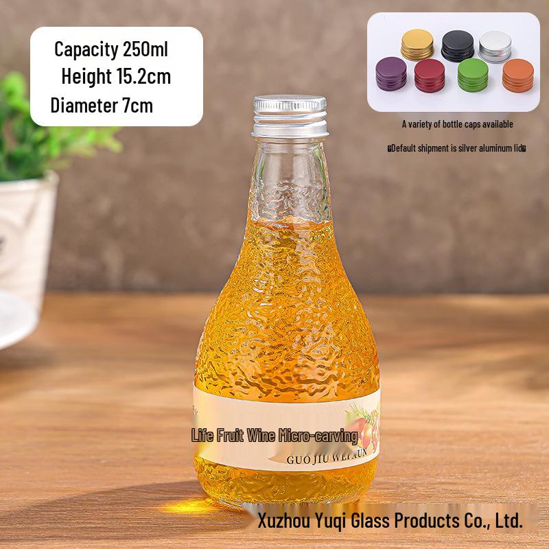 In-Stock Orange Peel Texture Wine Glass Bottle for Home Brewing - Small Sealed Bottle for Fruit, Plum, Red Wine.