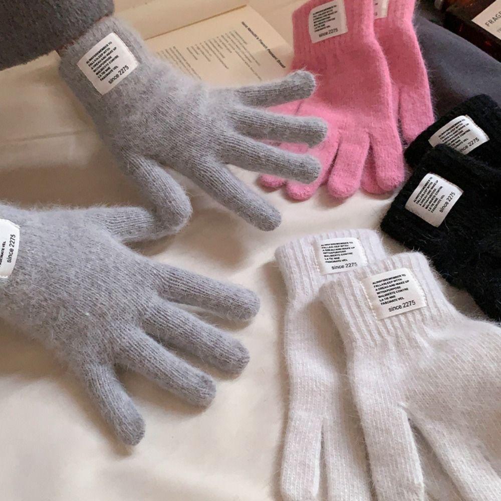 Solid Color Knitted Gloves Warm Electric Vehicle Gloves Simple Riding Finger Gloves Students