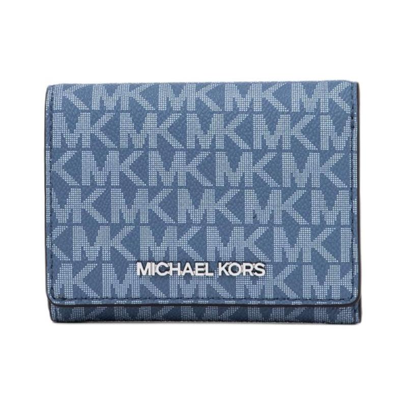 MICHAEL KORS Jet Set Travel Brand Print Coated Canvas Wallet Medium Women s Denim Blue синий