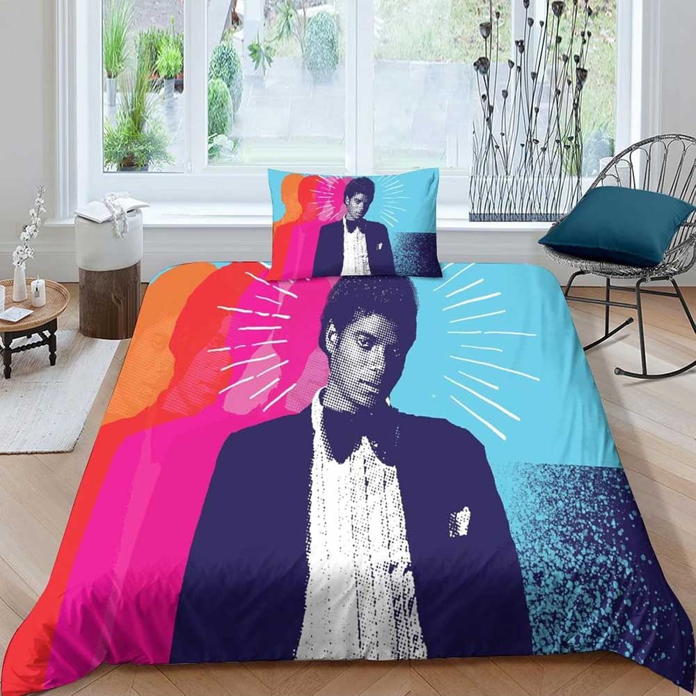 Juego de Ropa de Cama Jackson Funda Nórdica Michael Funda de Almohada Dibujos Animados Cantante Funda de Edredón para Niños Regalo Individual Doble Tamaño Grande
