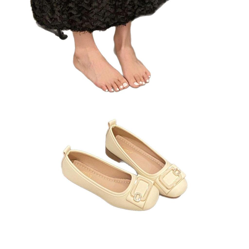 Single Shoes Women's Square Head Shallow Mouth Flat Shoes Spring and Autumn New One-pedal Lazy Shoes 2025 Fairy Wind Doudou Shoes