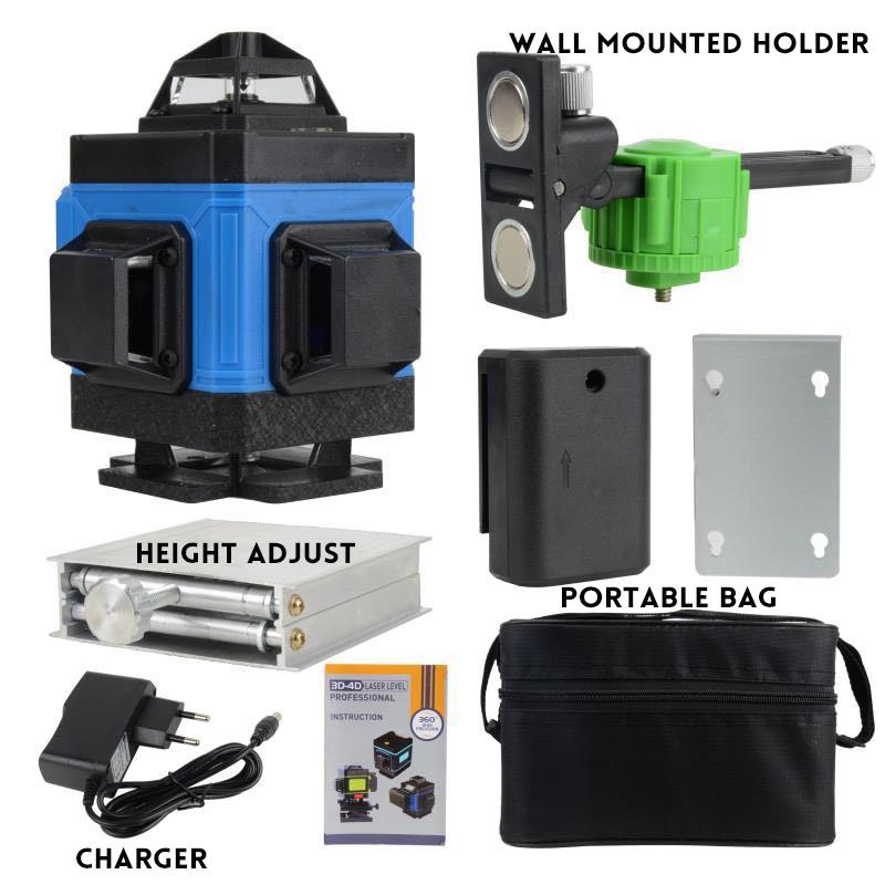 8/12/16 Lines Laser Level 4D Self-Leveling 360 Horizontal and Vertical Cross Green Laser Beam Line with Battery & Wall Bracket