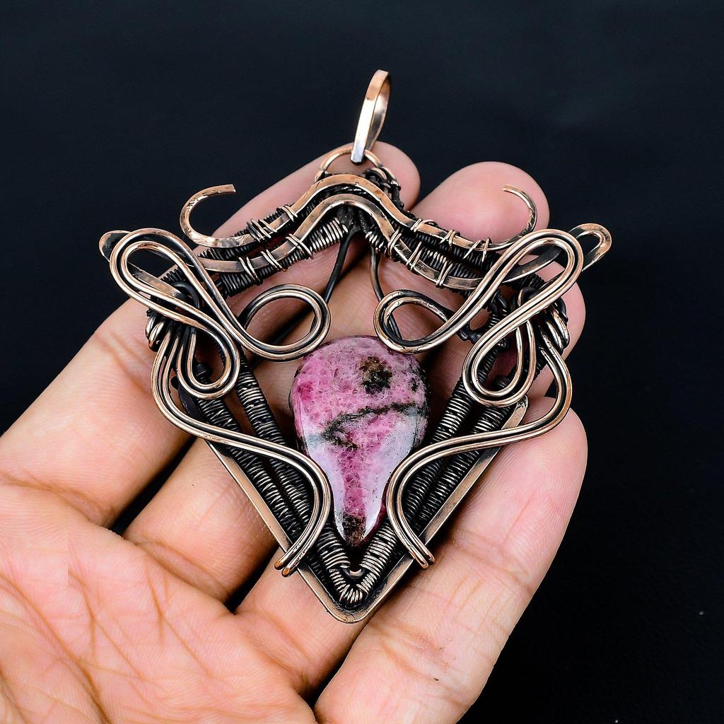 Rhodonite Pendant Gemstone Jewelry, 999 Copper Wire Wrapped Handmade Pendant, Latest Design Jewelry