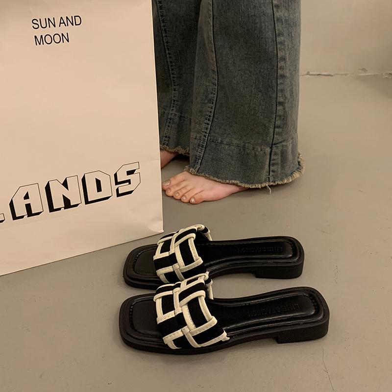 Fashion Summer 2025 Braided Flip-flops Women's Open-toe Wear Temperament with Chunky Fashion Slippers Beach Shoe Women's Shoes