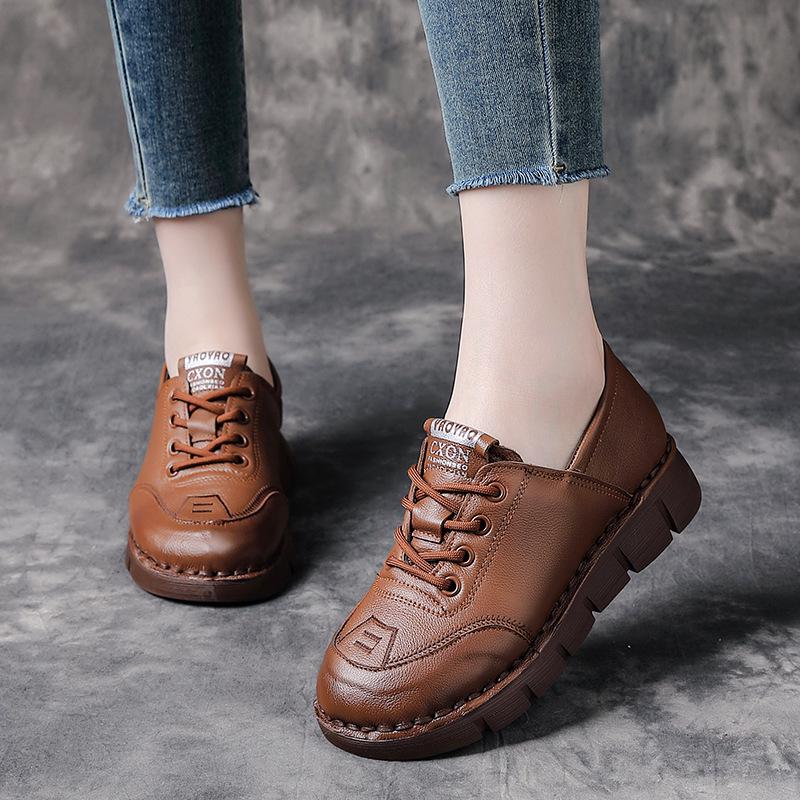 Women's Genuine Leather Retro Wedge Shoes - Comfortable Cowhide Soft Sole, Ideal for Spring and Autumn.