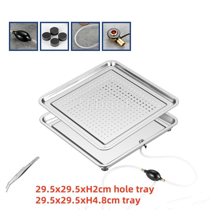Stainless Steel Rectangle Dinner Tea Tray Double 2 Layer Dumpling Oil Leaking Hole Basin Steaming Draining Hole Plate with Basin