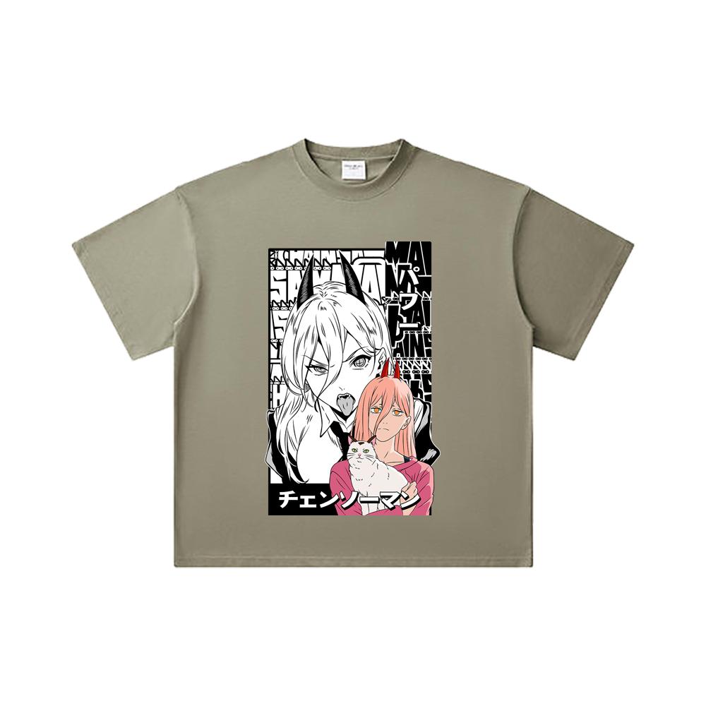 260 GSM Double Yarn 32 Count 100% Cotton Chainsaw Man V57 Power Print Unisex Heavy Cotton T Shirt