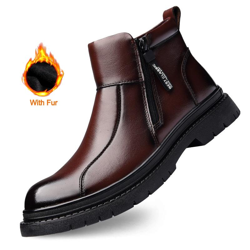 Men's Zipper Warm Ankle Boot For Autumn And Winter New Casual Thick-Soled Anti -Slip Work Boot Fashionable Outdoor Walking Boots