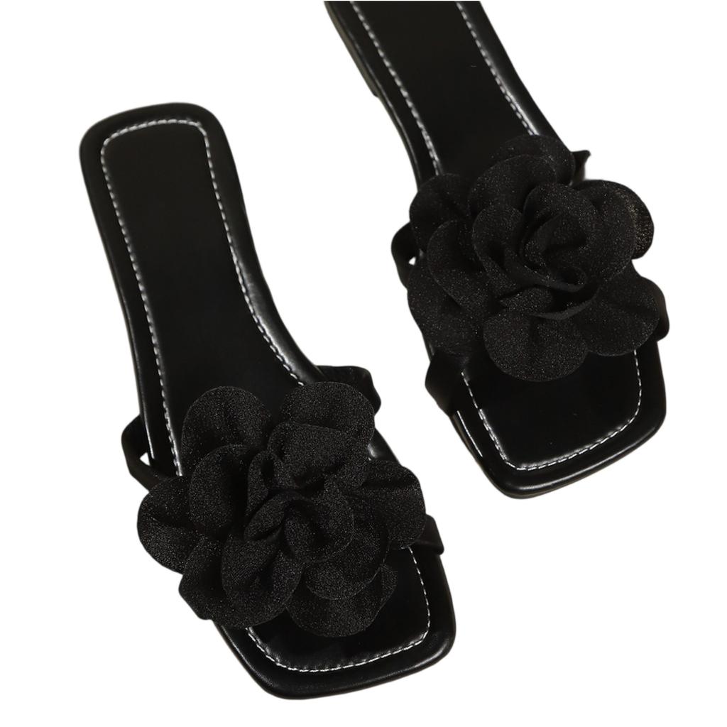 Summer Women's Flower Square Headed Flat Slippers