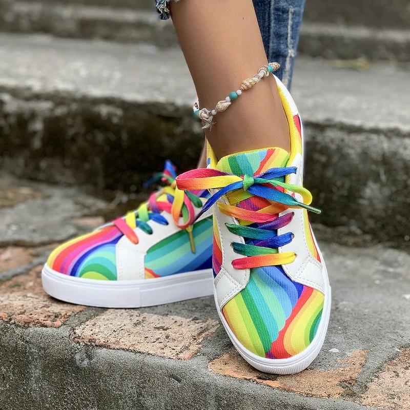 Rainbow Printed Sneakers for Women Casual Shoes 2024 New Spring/Autumn Flat Sport Shoe Zapatos De Mujer Plus Size 43