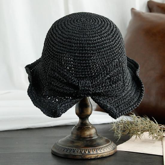 Straw Hat Bowknot Decor Wide Brim Foldable Summer Hat Sun Protection Lightweight Outdoor Travel Sun Hat Sunshade Accessory