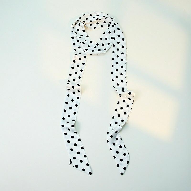French black and white polka dot thin and narrow strip necklace tie neck high-end hanging neck fashion high-end silk scarf temperament necklace