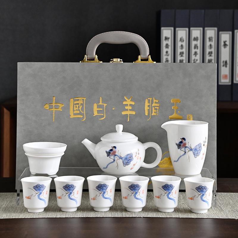 Suet jade teapot tea set white porcelain set ceramic set