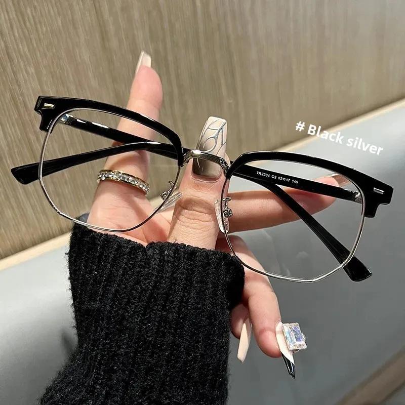 Retro Square Frame Eyeglasses Half Frame Glasses for Men Women Anti Blue Light Prescription Eyewear anti blue light