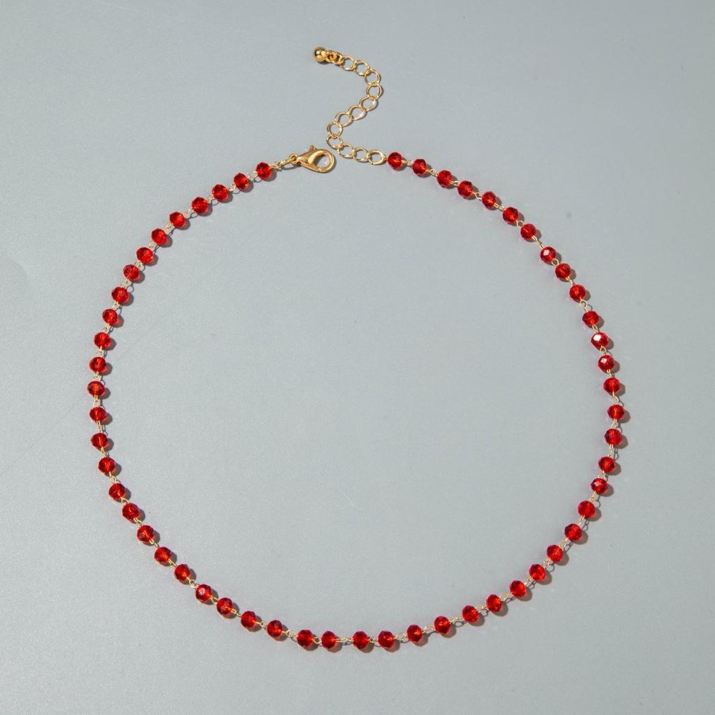 Grenzüberschreitendes rotes Reisperlen-Perlen mehrlagiges Halskettenset mit Strasssteinen Kirsche Kirschen Anhänger Halskette dreiteiliges Set