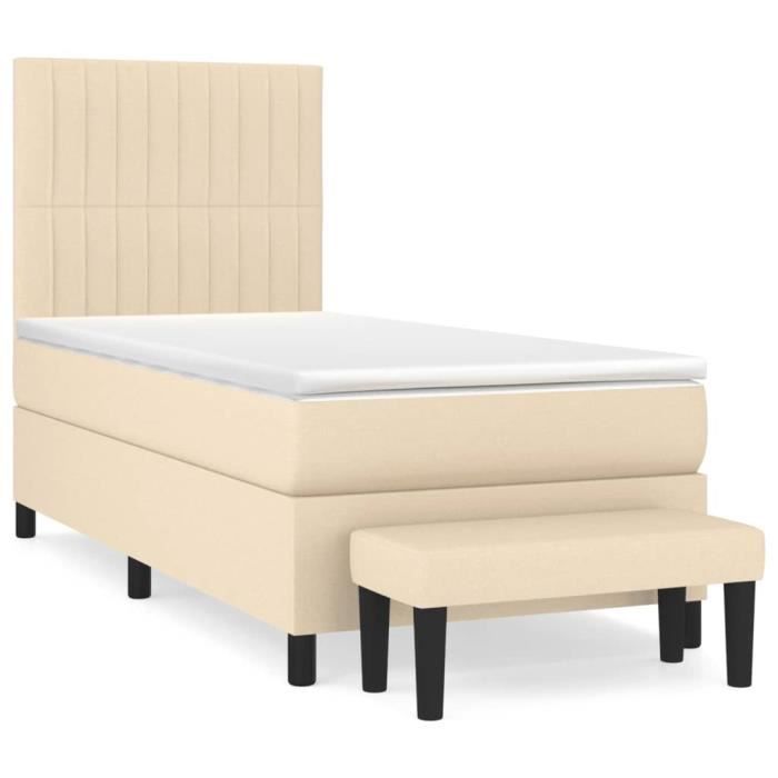 3136730 vidaXL Lit à sommier tapissier avec matelas Crème 90x200 cm Tissu