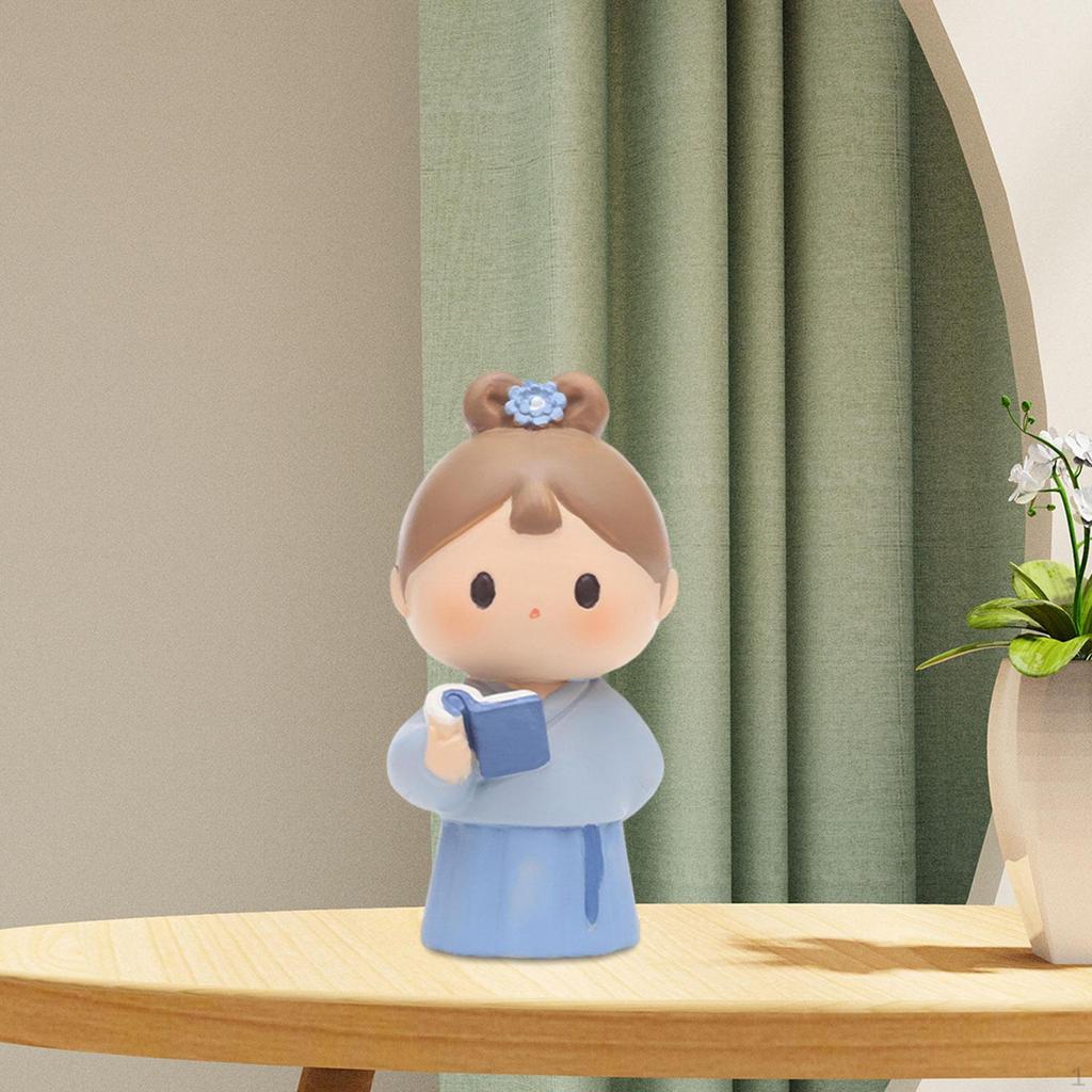 Girl Statue Desktop Ornament Miniature Table Sculpture for Shelf Home Decor