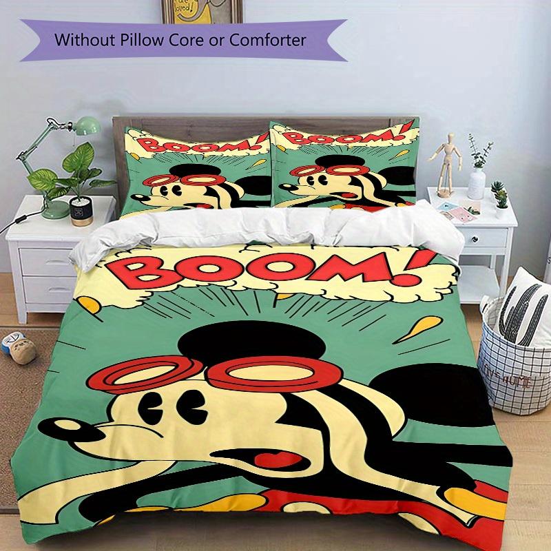 3pcs Mickey Mouse Printed Bedding Set, Breathable And Soft, Machine Washable, Christmas Gift, Suitable for Bedroom Decoration, 101
