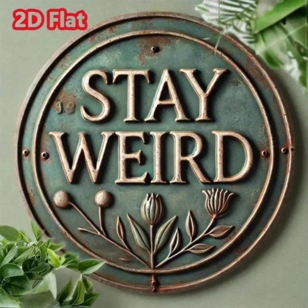 Vintage Stay Weird Round Metal Sign Creative Wall Decor Gift