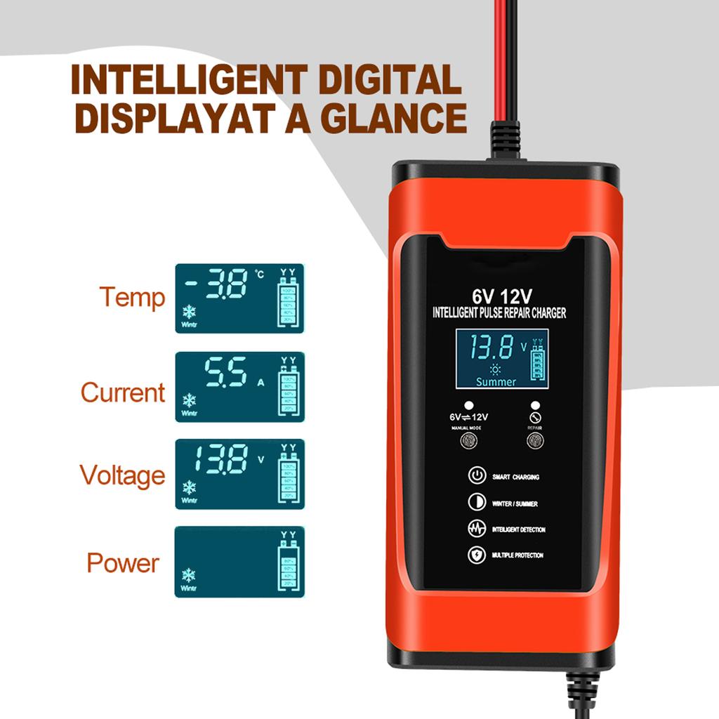 6V 12V Intelligent Pulse Repair Charger with LCD Display Multiple ProtectionFlame-retardant