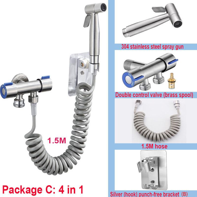 Portable Bidet Toilet Sprayer Stainless Steel Hand Held Spray Toilet Shower Wc Dual Control Angle Valve Bathroom Accessories