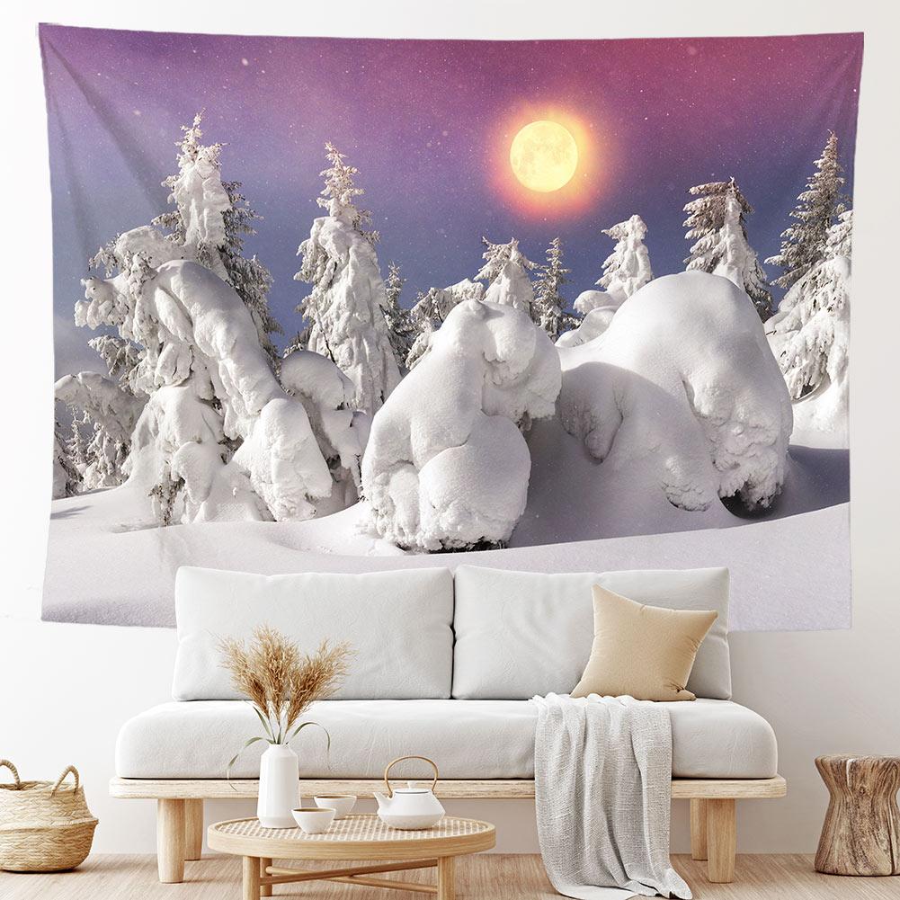 

Гобелен в стиле бохо, настенный художественный декор для дома, красивый зимний кедровый принт со снегом, большой настенный гобелен в стиле хиппи, настенный висит 100X75CM