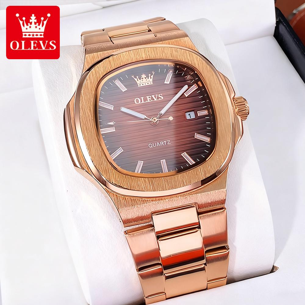 OLEVS Men's Watches Classic Luxury Rose Fine Steel Original Quartz Wristwatch Texture Dial Waterproof Luminous Date Fashion New