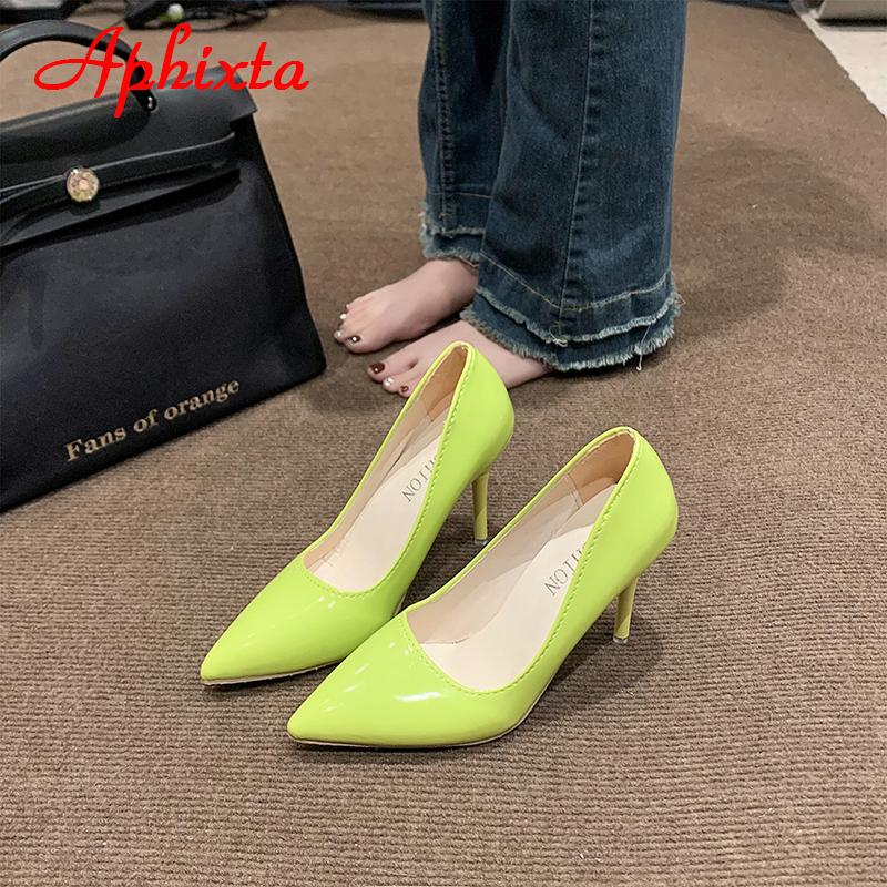 Aphixta 2024 Fluorescent Green Multi-coloured 10cm Super High Stiletto Heels Pumps Women Shoes Pointed Toe Party Big Size 49 50