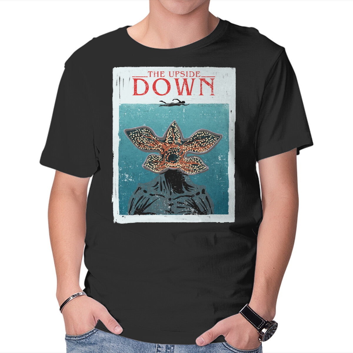Unisex Crew Neck T-Shirt Up Side Jaws Graphic Short Sleeve Casual Tee XL