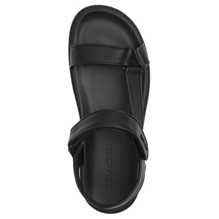Coach Sport Leather Open Toe Flat Slide Sandals Women Sandals Black CAP70-BLK