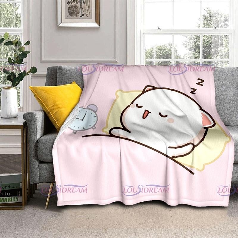 Kreslená broskvová deka pro kočky Super hřejivá dětská dívka Roztomilá kočičí deka Cestovní povlečení Rozkládací pohovka Deka pro milovníky narozenin Dárek pro milence