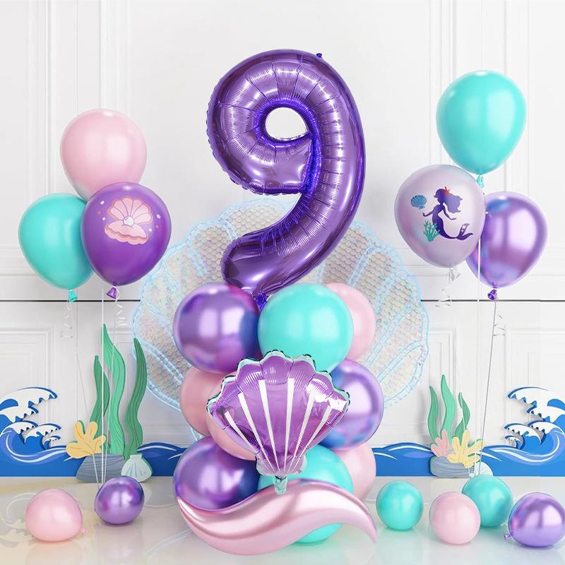 Mermaid Theme Balloon Set Printed Latex Balloon Birthday Party Scene Decoration Photo Props