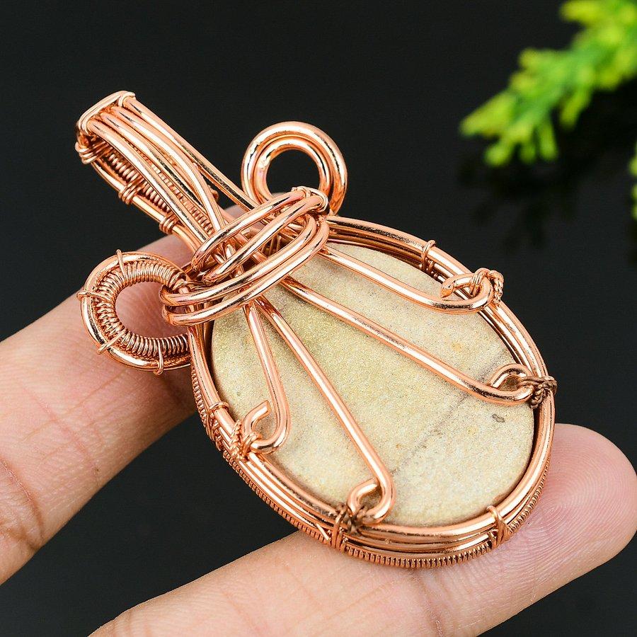 Natural Psilomelaine Dendritic Gemstone Copper Wire Wrap Pendant 2.64 N7u55