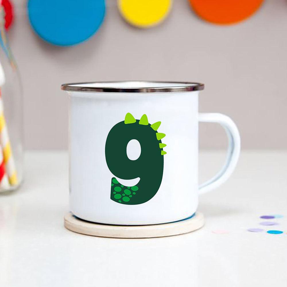 Number 1-9 Boys Dinosaur Enamel Mugs Creative Cartoon Animal Kids Dessert Juice Cola Cups Kindergarten Baby Child Birthday Gifts