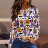 Women's Long Sleeve Halloween T-Shirt with Side Slits Neck Blouse