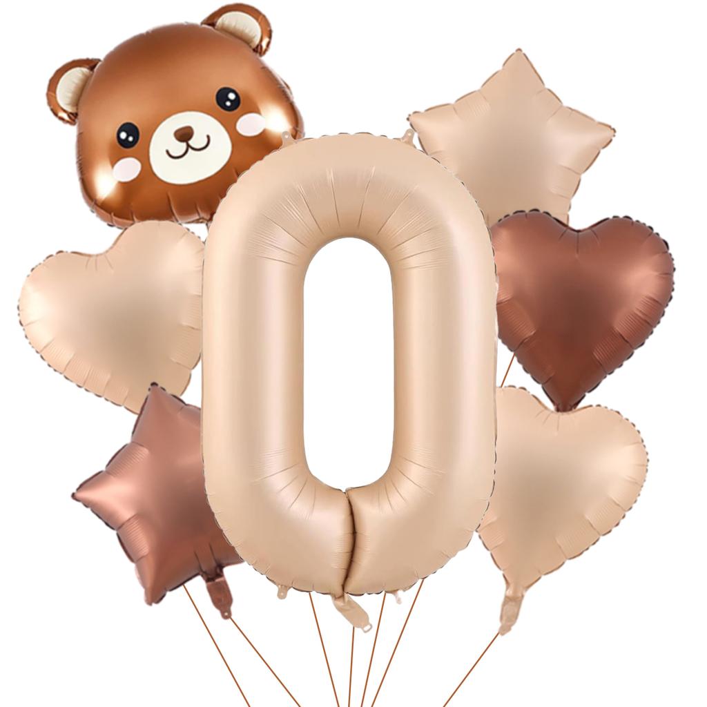 7pcs Cute Bear Balloon Set with 32 Inch Caramel Digital Aluminum Foil Balloon for Birthday Party Decoration Baby Shower Supplies