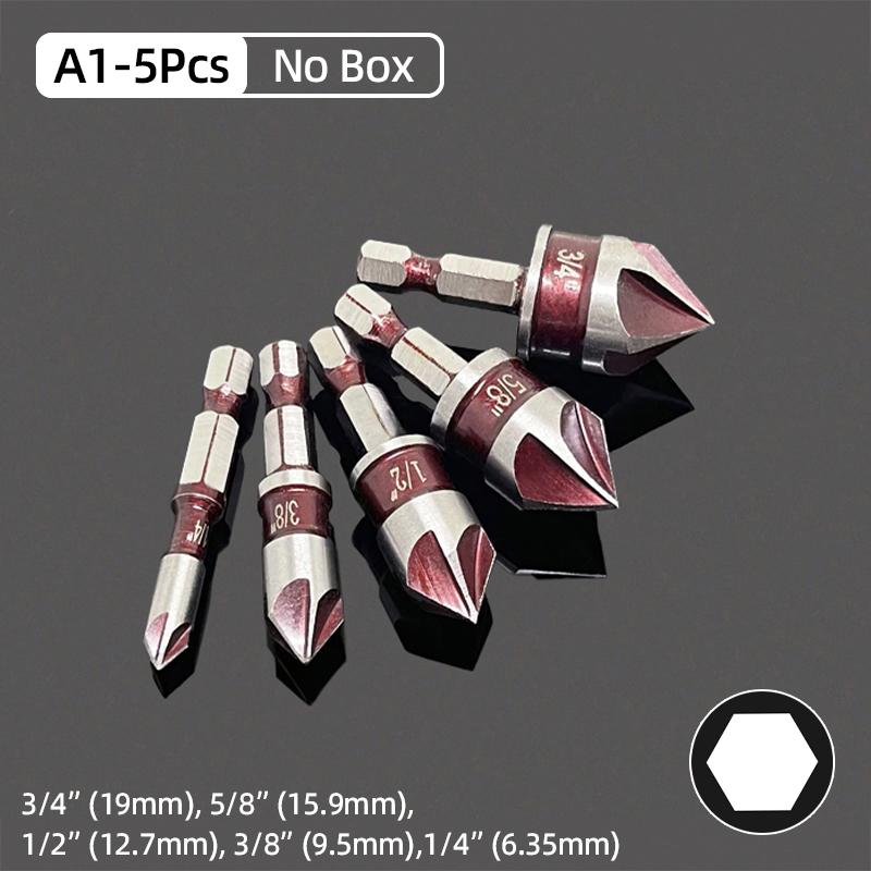 

Набор сверл с зенковкой HSS 5, шестигранный хвостовик 1/4 дюйма, конус 82 градуса, фреза для обработки отверстий по дереву и металлу, снятие заусенцев, снятие фасок, инструменты для обрезки