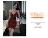 Velvet Spicy Girl Deep V Low-Cut Camisole Dress with Chest Pads - Irregular Hem, Waist-Cinching, Slim-Fit, Hip-Hugging Design